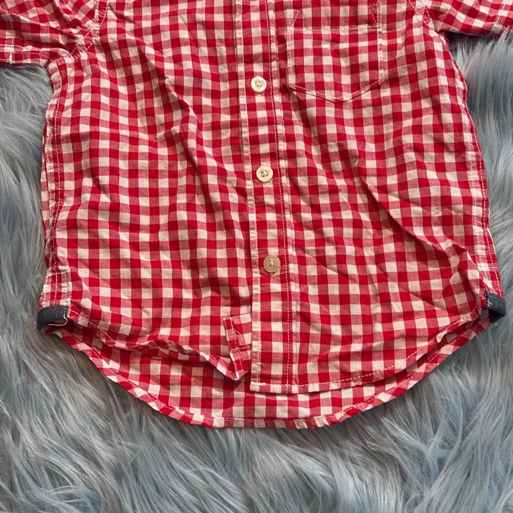 Baby Gap Red White Gingham Short Sleeve Button Down Shirt sz 18-24 months